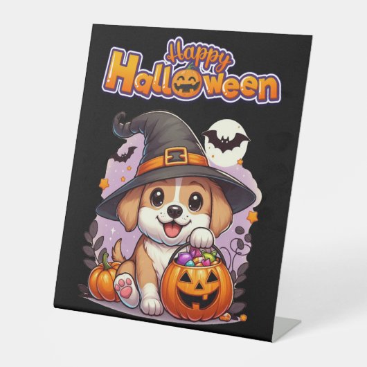 Signe De Table Chien/chiot d'Halloween mignon (Recto)