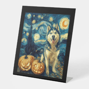 Signe De Table Chien Husky Sibérien Mignon Halloween Jack O Lante