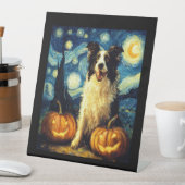 Signe De Table Chien mignon Border Collie Halloween Jack O Lanter (In SItu)