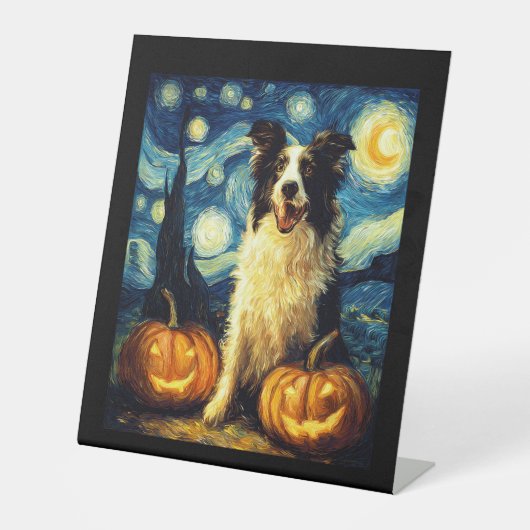 Signe De Table Chien mignon Border Collie Halloween Jack O Lanter (Recto)