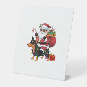 Signe De Table Chien miniature à cheval Père Noël Éclairage de No