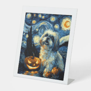 Signe De Table Chien Shih Tzu mignon Halloween Jack O Lantern Cit