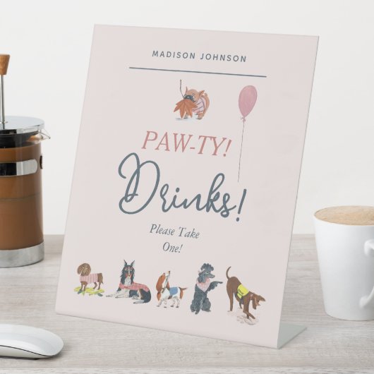 Signe De Table Chiens de la fête Anniversaire de enfant rose mign (In SItu)