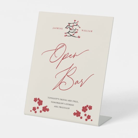 Signe De Table Chinese Love Red Cherry Blossoms Open Bar Mariage (Recto)