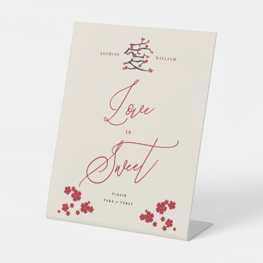 Signe De Table Chinois Amour Rouge Cerise Fleurs L'Amour Est Doux (Recto)