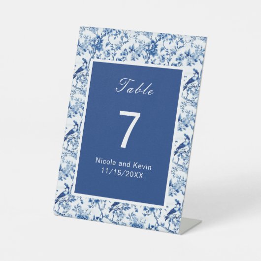 Signe De Table Chinoiserie Blue Birds and Flowers Mariage (Recto)