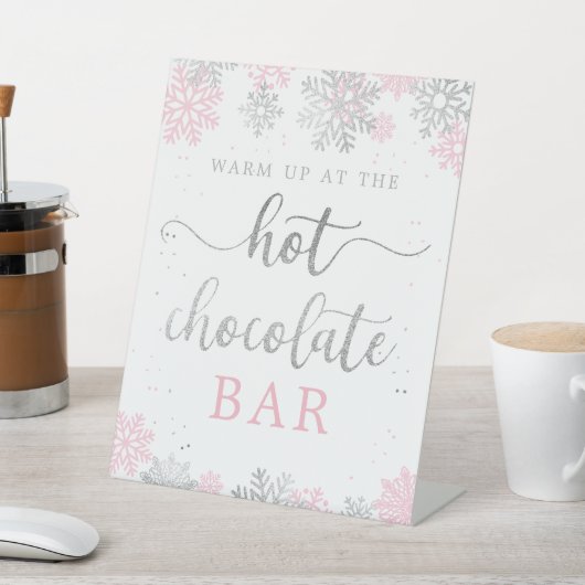 Signe De Table Chocolat chaud Silver rose Silver Snowflakes hiver (In SItu)