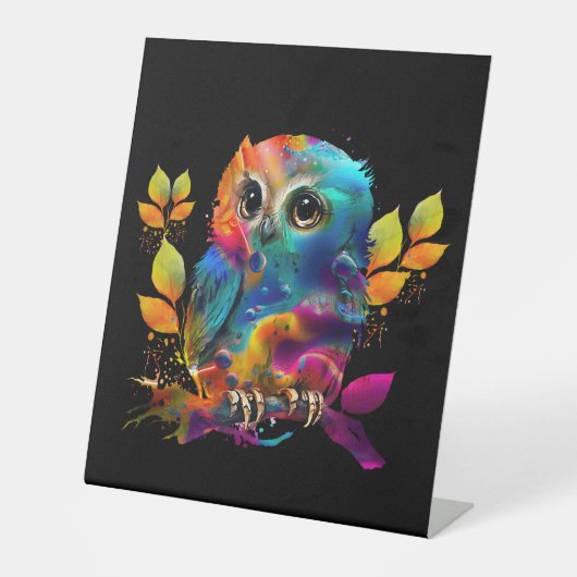 SIGNE DE TABLE CHOUETTE ABSTRAIT COLORÉ  (Recto)