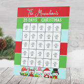 Signe De Table Chouettes de vacances 25 Jours d'activité de Noël