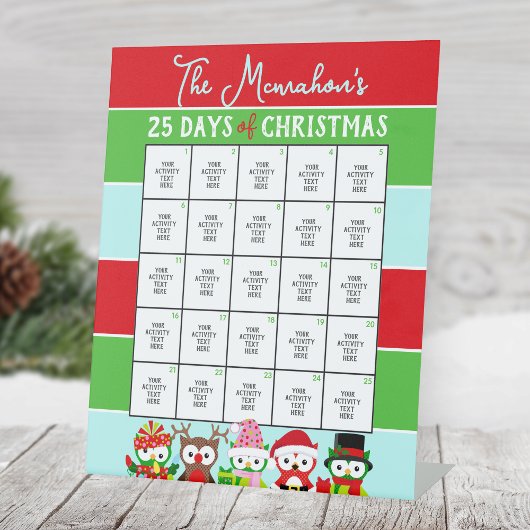 Signe De Table Chouettes de vacances 25 Jours d'activité de Noël