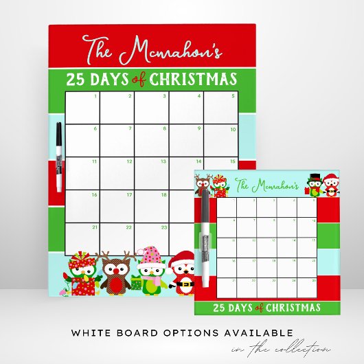 Signe De Table Chouettes de vacances 25 Jours d'activité de Noël