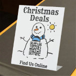 Signe De Table Christmas Deals Online with QR Code Pedestal Sign<br><div class="desc">Christmas QR Code Sign. Find us online. Image is a Snowman with QR Code. Christmas Deals.</div>