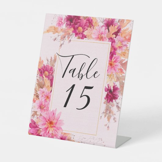 Signe De Table Chrysanthème rose chaud Mariage Numéro de table Pe (Recto)