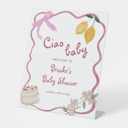 Signe De Table Ciao Baby Girl Baby shower Affiche de bienvenue (Recto)