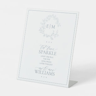 Signe De Table Cimier feuillu bleu poussiéreux Monogramme Laissez