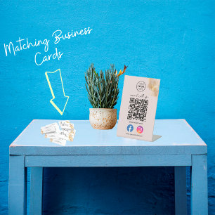 Signe De Table Ciseaux d'Or Connectez-vous avec nous Code QR des