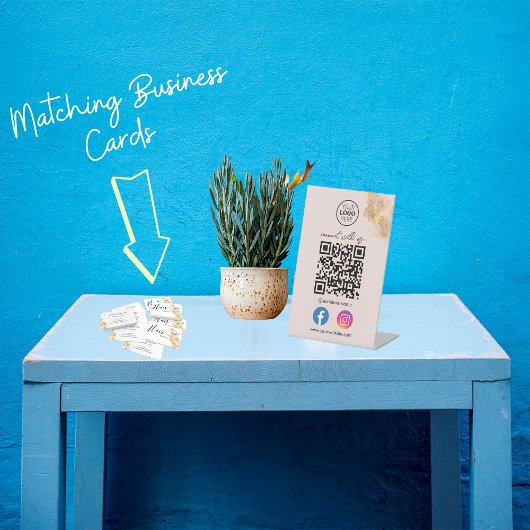 Signe De Table Ciseaux d'Or Connectez-vous avec nous Code QR des