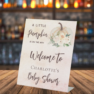 Signe De Table citrouille baby shower sur le chemin crème bienven
