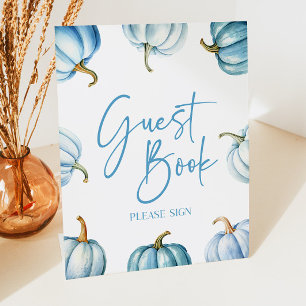 Signe De Table Citrouille Bleu Blanc Automne Livre d'Invitation A