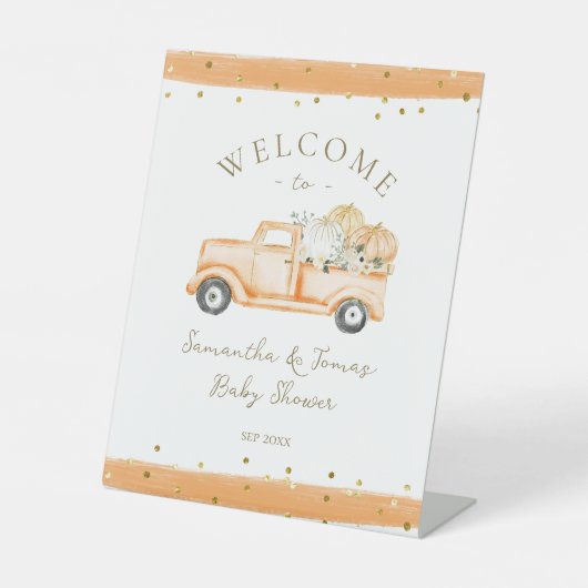 Signe De Table Citrouille Camion Baby shower d'automne moderne (Recto)