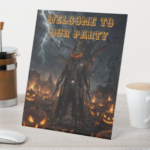 Signe De Table Citrouille de sheriff cowboy d'Halloween effrayant