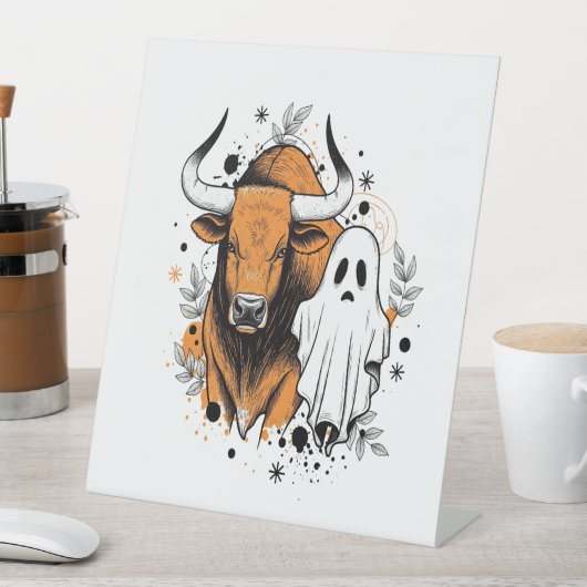 Signe De Table Citrouille de vache Halloween Highland (In SItu)