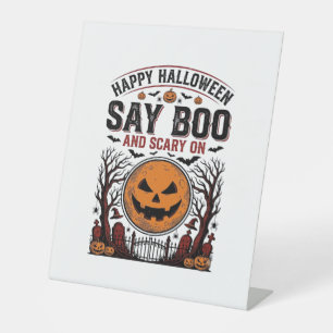 Signe De Table Citrouille d'Halloween dit Boo Épouvantable Vintag