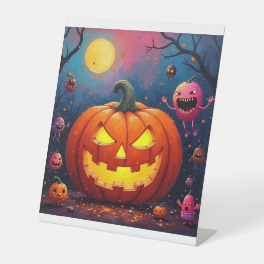 Signe De Table Citrouilles d'Halloween effrayantes (Recto)