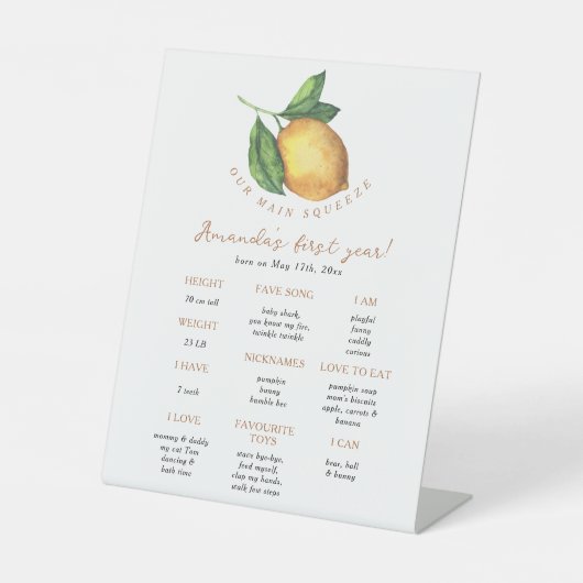 Signe De Table Citrus citron Premier anniversaire Jalon Anniversa (Recto)