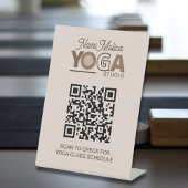 Signe De Table Classe Yoga Studio Beige Brown Horaire QR Code