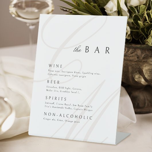 Signe De Table Classic Elegance Calligraphy Monogram Bar Menu