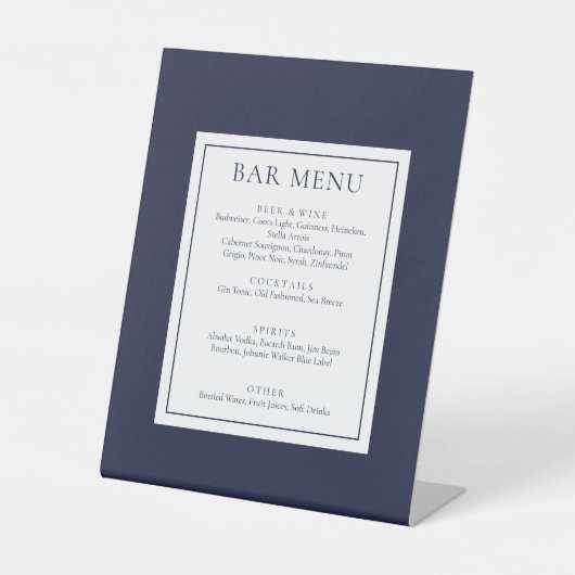 Signe De Table Classic Modern Navy Blue Bar Menu (Recto)