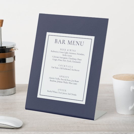 Signe De Table Classic Modern Navy Blue Bar Menu (In SItu)