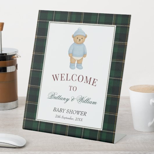 Signe De Table Classic Preppy Bear Designer Plaid Baby Shower (In SItu)