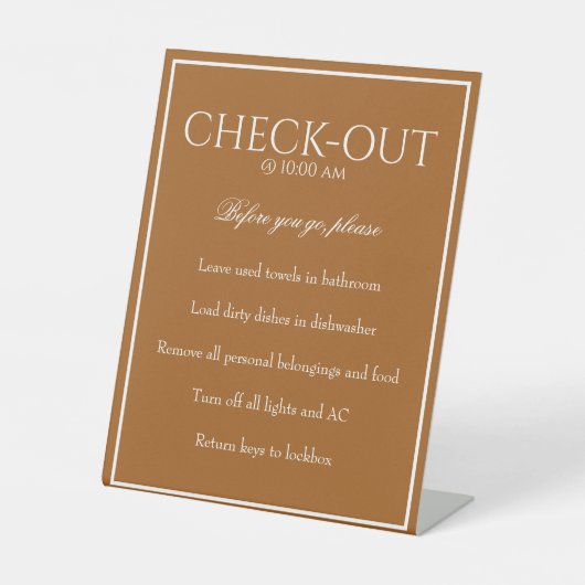 Signe De Table Classic Simple Sienna Guest Check Out Table Sign (Recto)