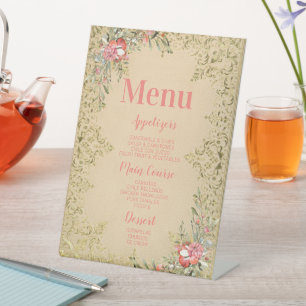 Signe De Table Classic Vintage Floral Quinceañera Menu Anniversai