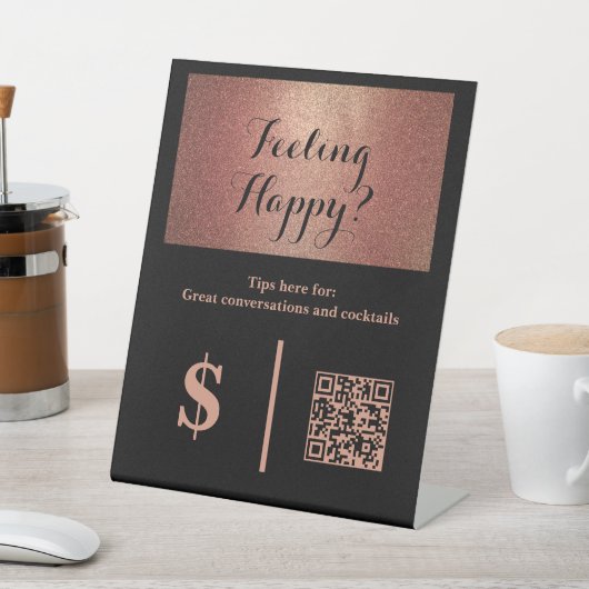 Signe De Table Classy Black Tip Your Bartender QR Code  (In SItu)