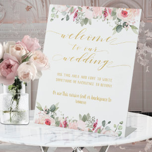 Signe De Table Clôture de police rose et or Font Blush Bienvenue