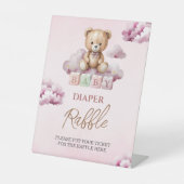 Signe De Table Cloud rose Teddy Étoiles Baby shower Diaper Raffle (Recto)