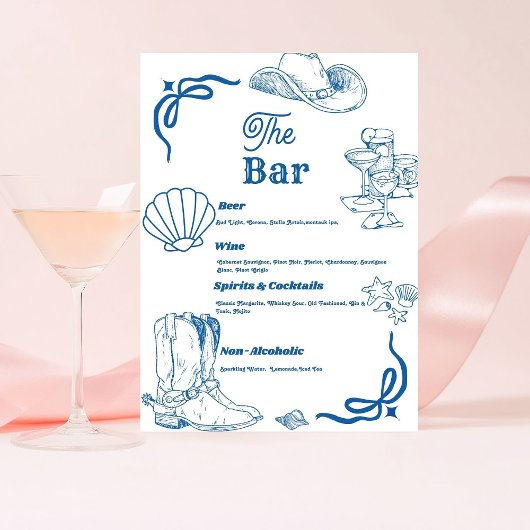 Signe De Table Coastal Cowgirl Ocean Bachelorette Party Menu