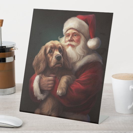 Signe De Table Cocker Spaniel avec le Père Noël Festif de Noël (In SItu)