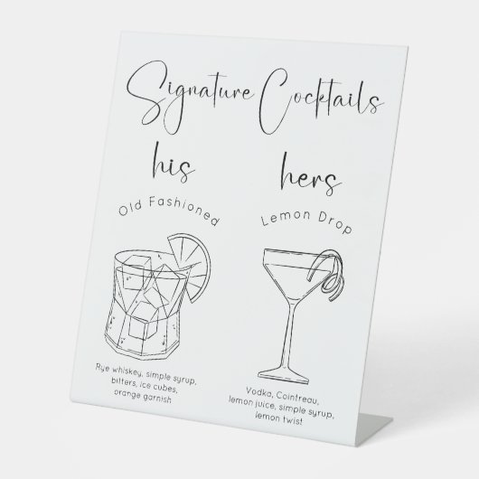 Signe De Table Cocktails Signature de Script Moderne (Recto)