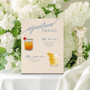 Signe De Table Cocktails Signature Moderne Serif avec Bleu Poussi
