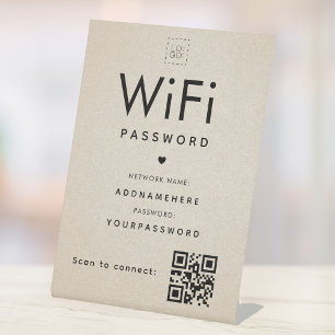 Signe De Table Code de mot de passe WiFi beige Logo de l'entrepri