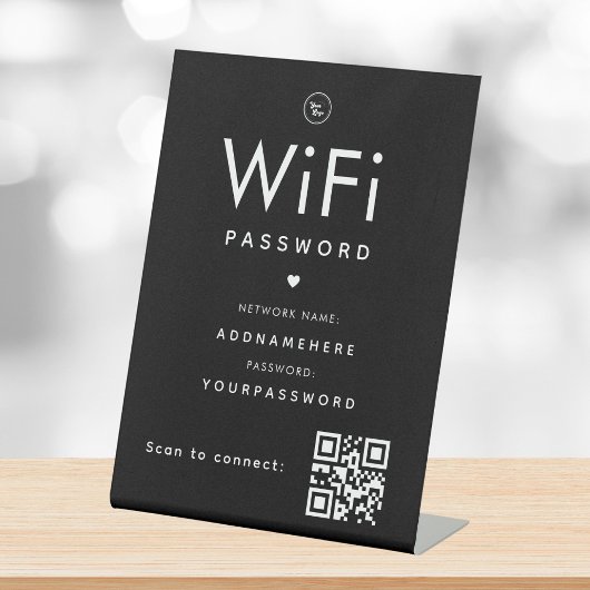 Signe De Table Code de mot de passe WiFi noir Logo professionnel