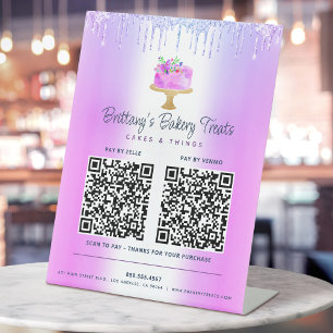 Signe De Table Code QR 2 Violet Payer ici Gâteau Boulangerie Pail