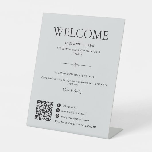 Signe De Table Code QR Airbnb Bienvenue Location de Vacances Gris (Recto)
