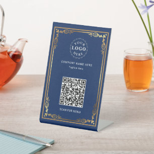 Signe De Table Code QR attaché Personnalisé Navy Blue