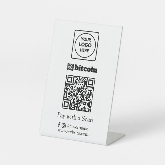 Signe De Table Code QR Bitcoin | Logo d'entreprise personnalisé p (Recto)