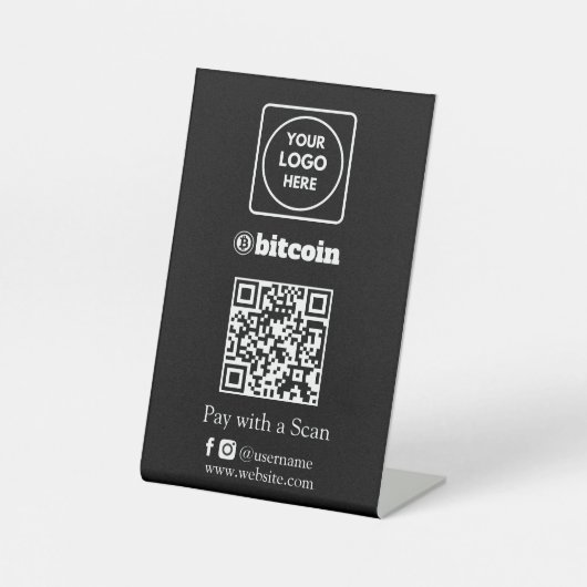 Signe De Table Code QR Bitcoin noir | Logo d'entreprise personnal (Recto)